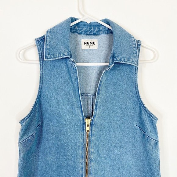 Show Me Your Mumu Reno Romper Small S Light Wash Denim Zip Front Pocket Revolve - Picture 3 of 8